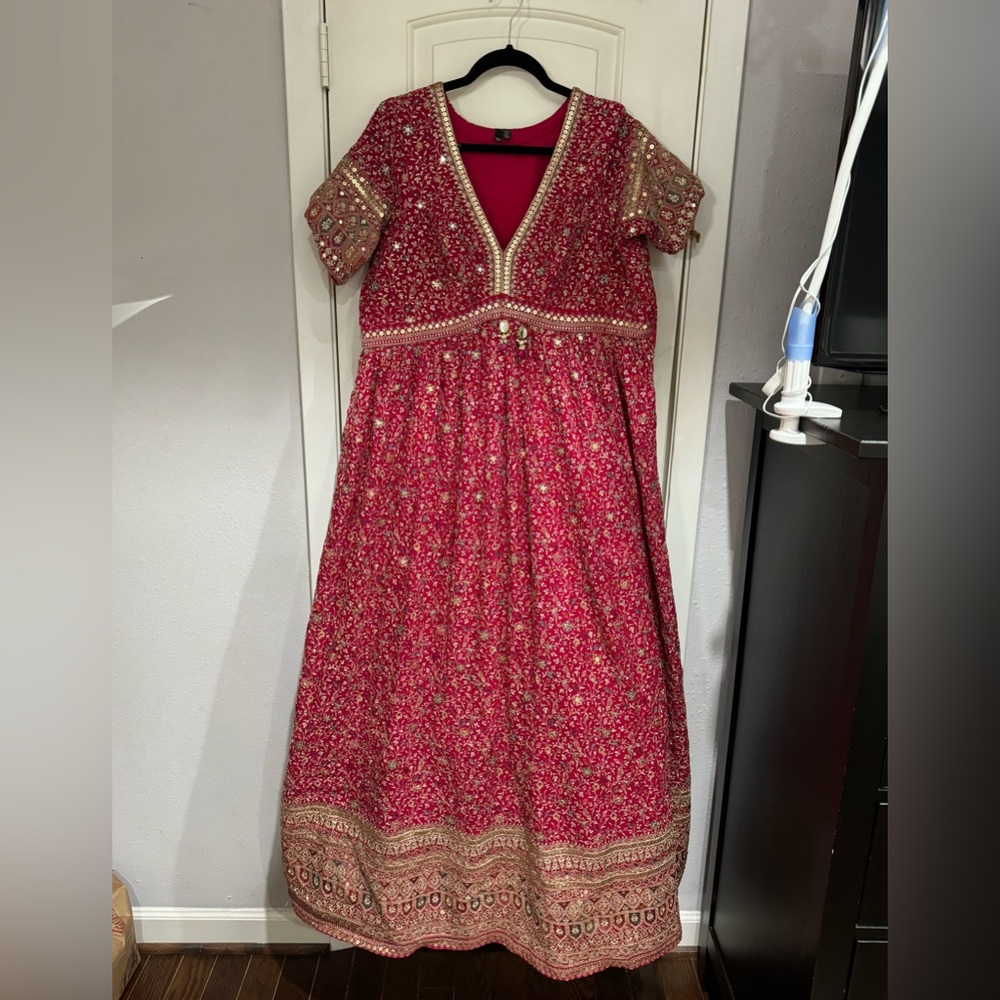 Bright Pink, short sleeve, Indian wedding guest maxi-dress, Size XXL